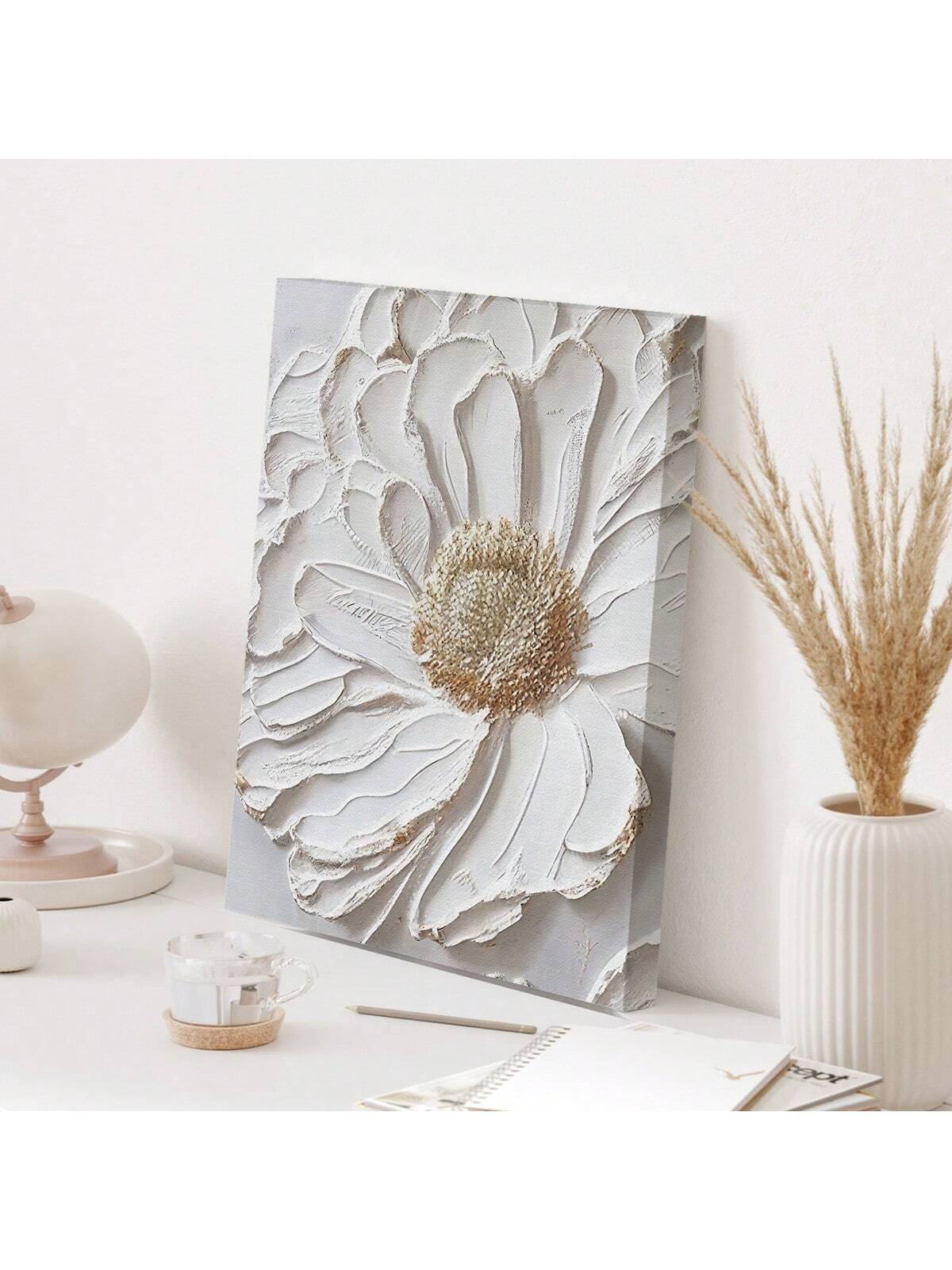 1pc Finished 3d White Flower Canvas Oil Painting