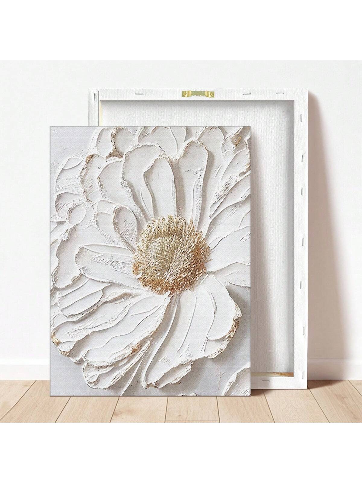 1pc Finished 3d White Flower Canvas Oil Painting