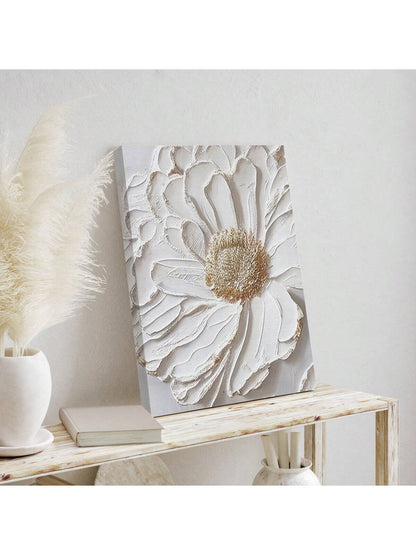 1pc Finished 3d White Flower Canvas Oil Painting