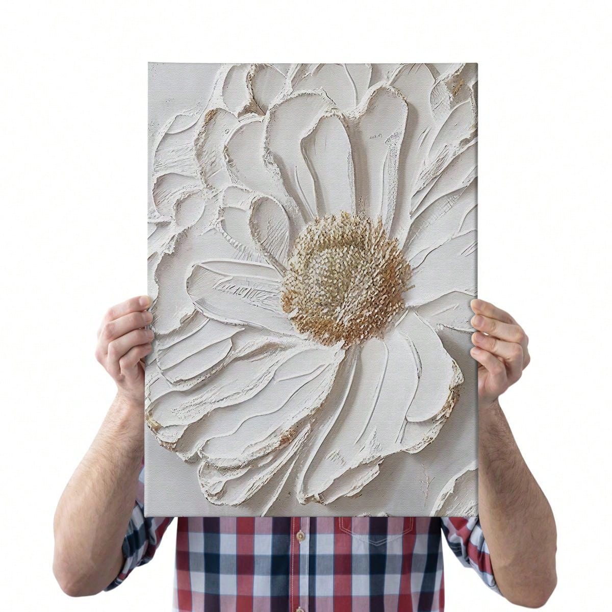 1pc Finished 3d White Flower Canvas Oil Painting