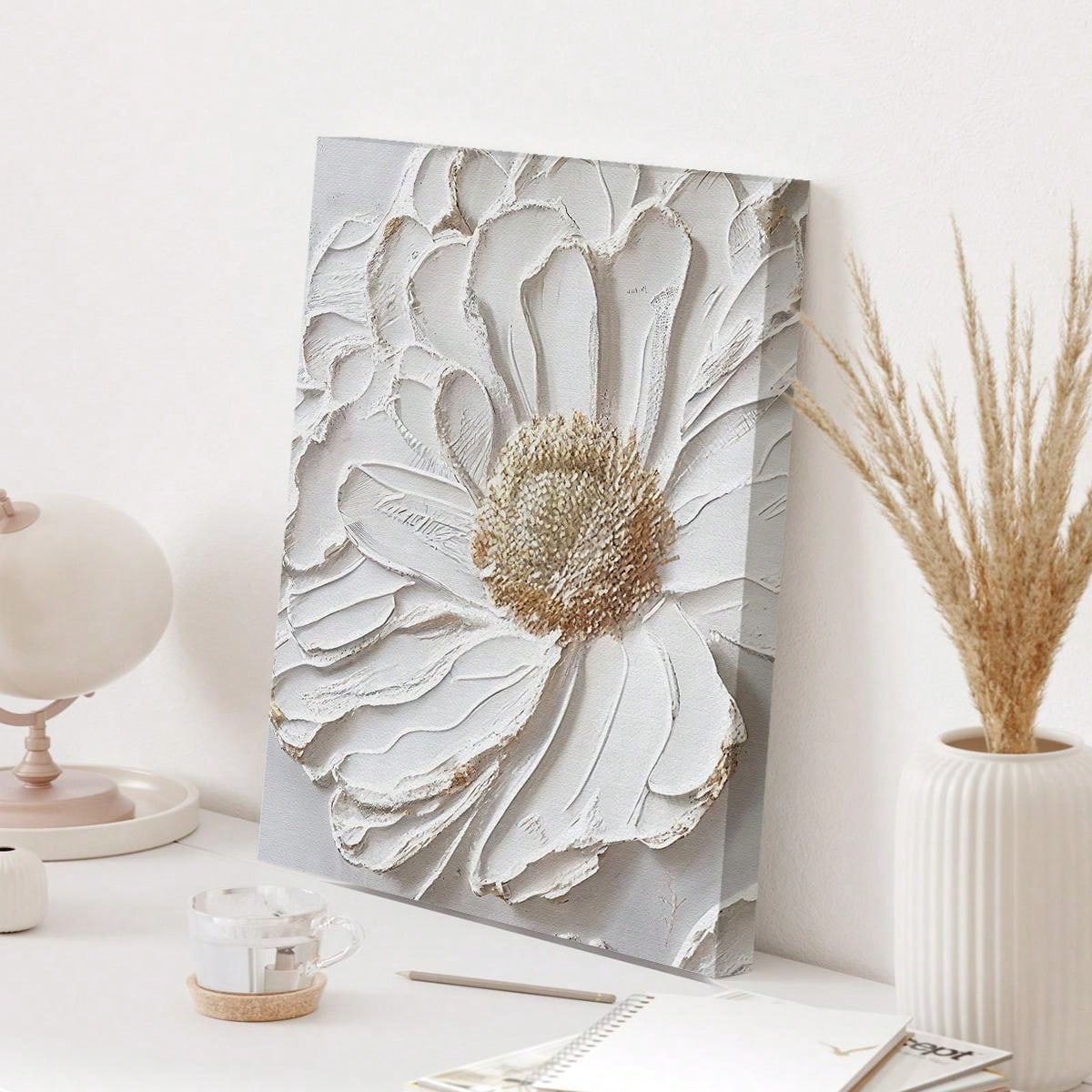 1pc Finished 3d White Flower Canvas Oil Painting