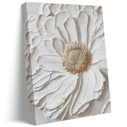 1pc Finished 3d White Flower Canvas Oil Painting