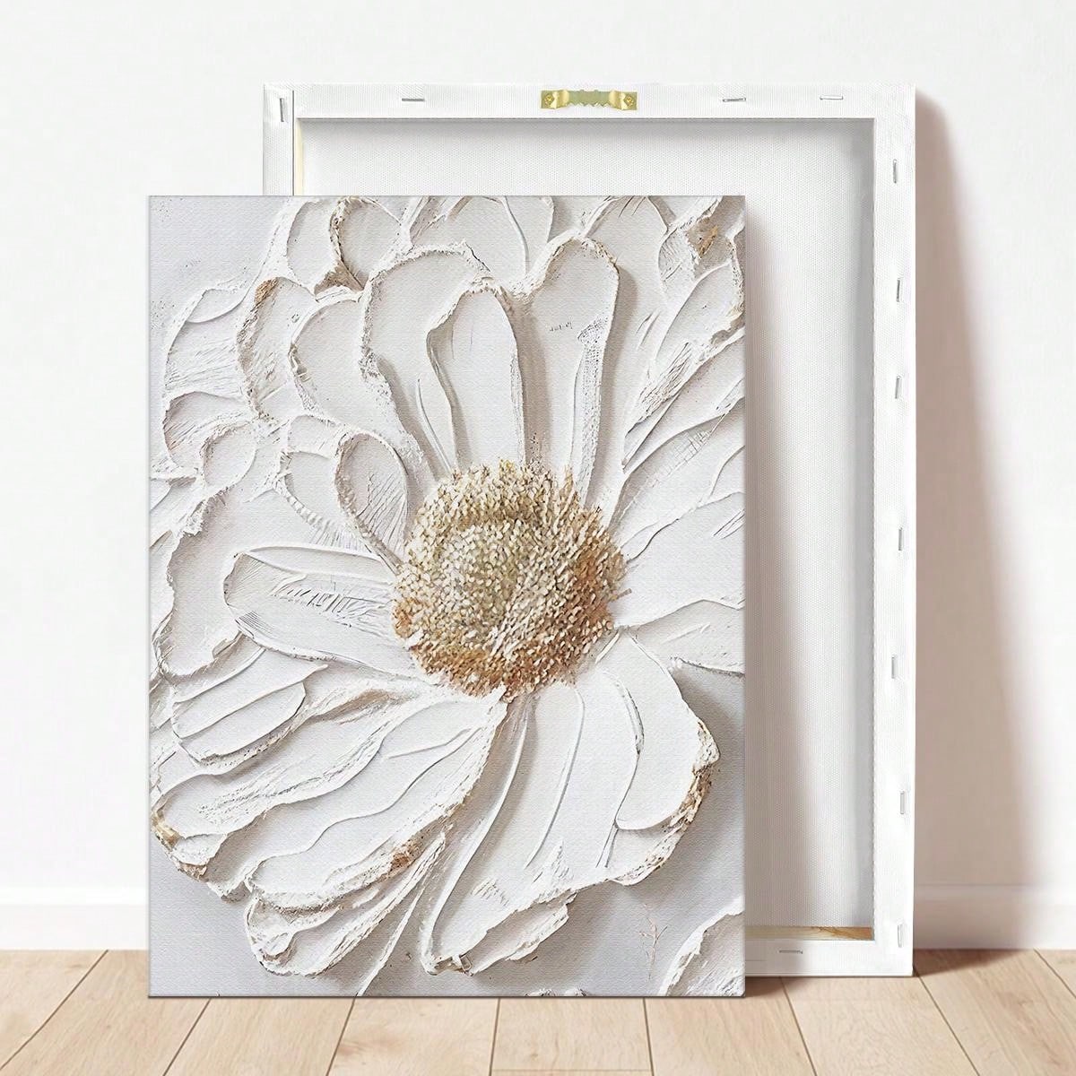 1pc Finished 3d White Flower Canvas Oil Painting