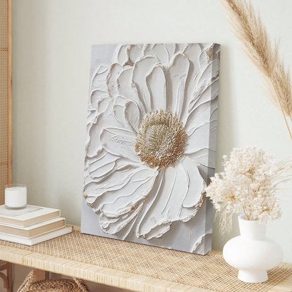 1pc Finished 3d White Flower Canvas Oil Painting