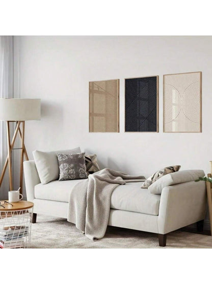 3pcs Modern Neutral Abstract Canvas Print Wall Art Simple Line Print Beige Minimalist -No Frame