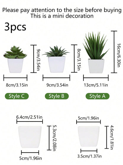 1set 3pcs/1pc Faux Succulent Mini Potted Plant Combination