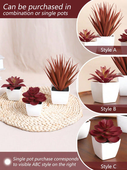 1set 3pcs/1pc Faux Succulent Mini Potted Plant Combination