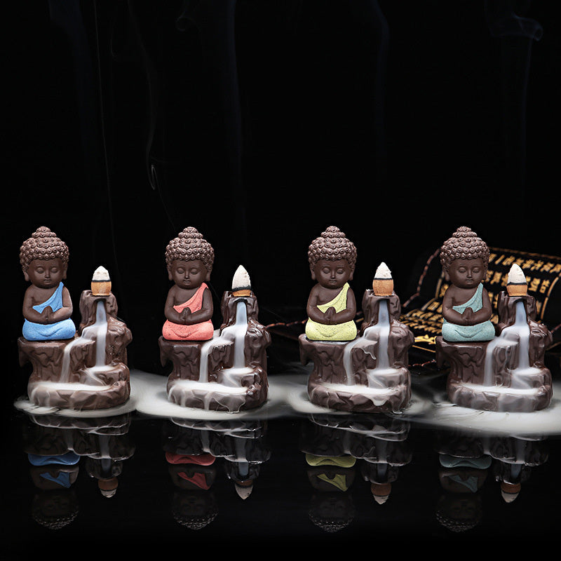 Lucky Monk with Small Buddha Incense backflow Burner + 50pcs Incense Cones