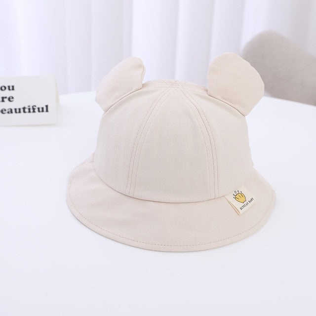 Spring Summer Baby Bucket Hat Cute Bear Ear Newborn Panama Cap Solid Color Outdoor Beach Kids Baby Boy Girl Sun Hats Bonnet