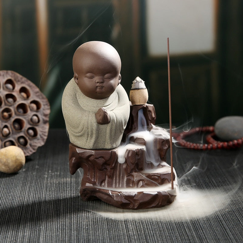 Lucky Monk with Small Buddha Incense backflow Burner + 50pcs Incense Cones