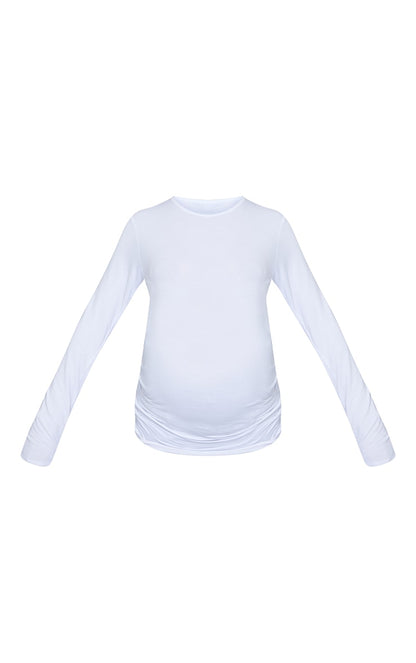 Maternity White Basic Long Sleeve Fitted Top