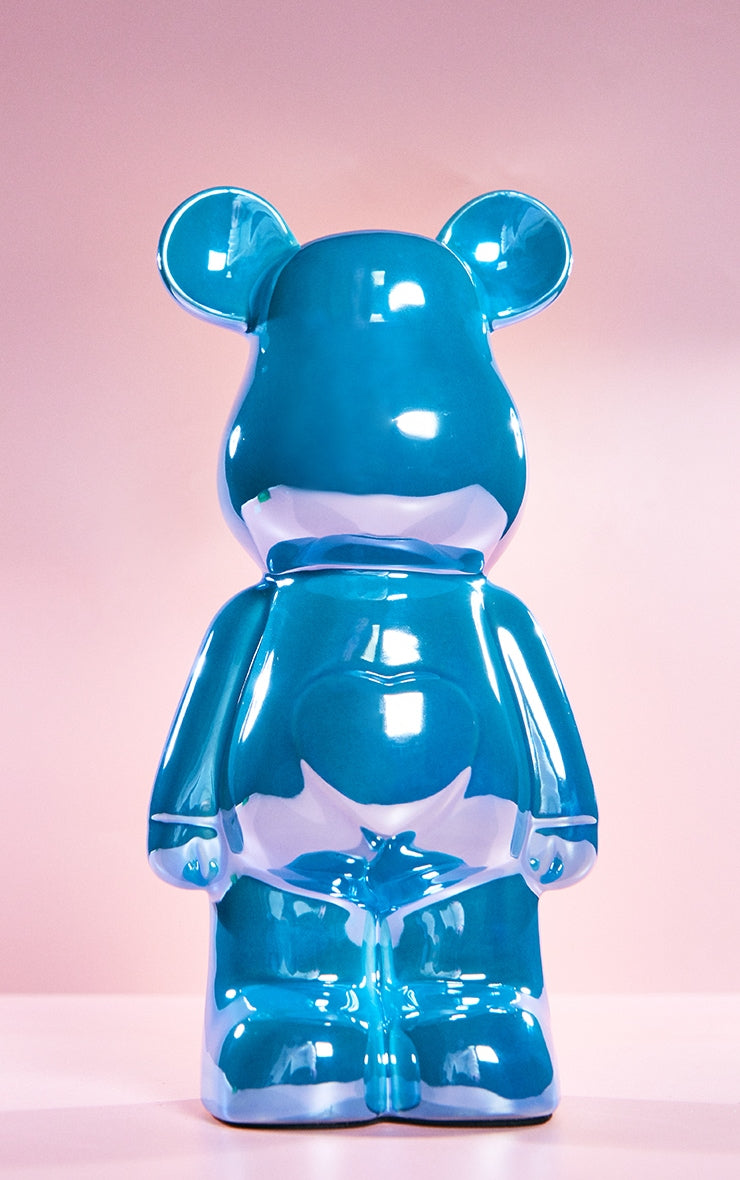 Large Blue Heart Gloss Bear Ornament 28cm