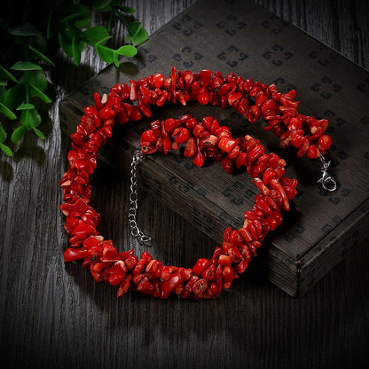 Red Natural Stone Necklace in 18K Gold Plated