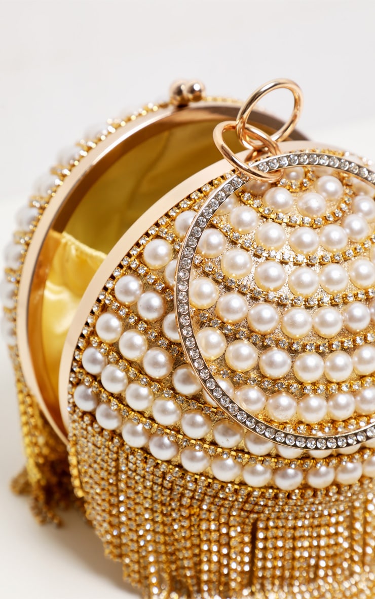 Gold Diamante And Pearl Large Sphere Bag