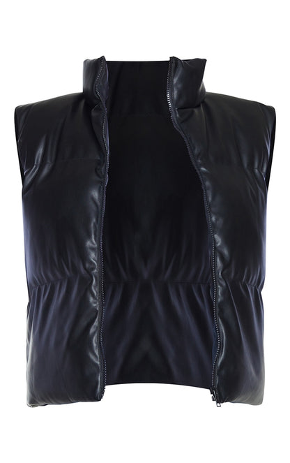 Petite Stone Faux Leather Puffer Gilet