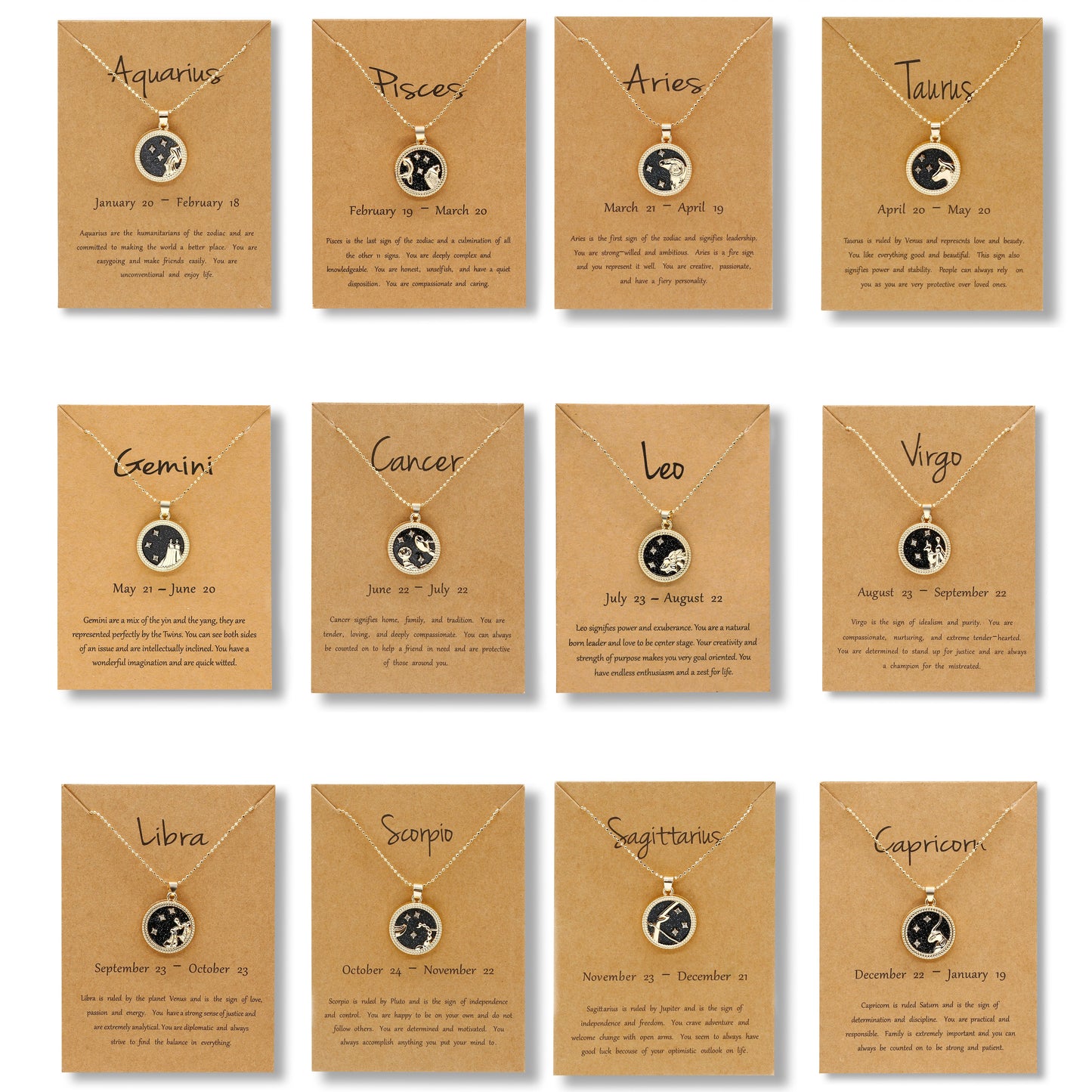 12 Horoscope Zodiac Sign Gold Pendant Necklace