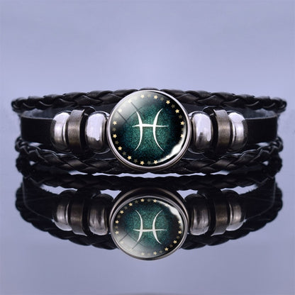 12 Zodiac Signs Constellation Charm Bracelet Men Women Fashion Multilayer Weave leather Bracelet & Bangle