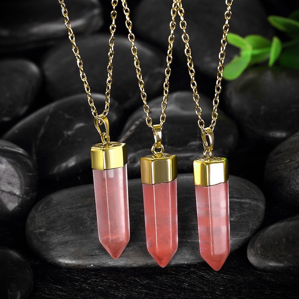 Natural Rose Quartz Natural Stone Necklace in 18K Gold Plated