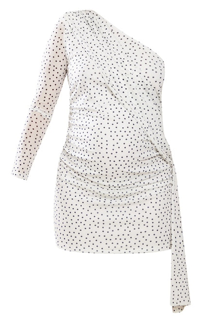 Maternity White Polka Dot One Shoulder Mini Dress