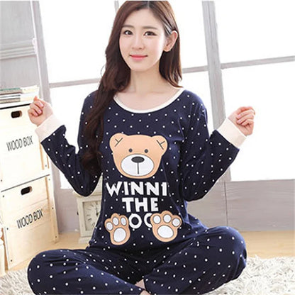 2 Pieces Women Pajamas Long-Sleeved Trousers Set