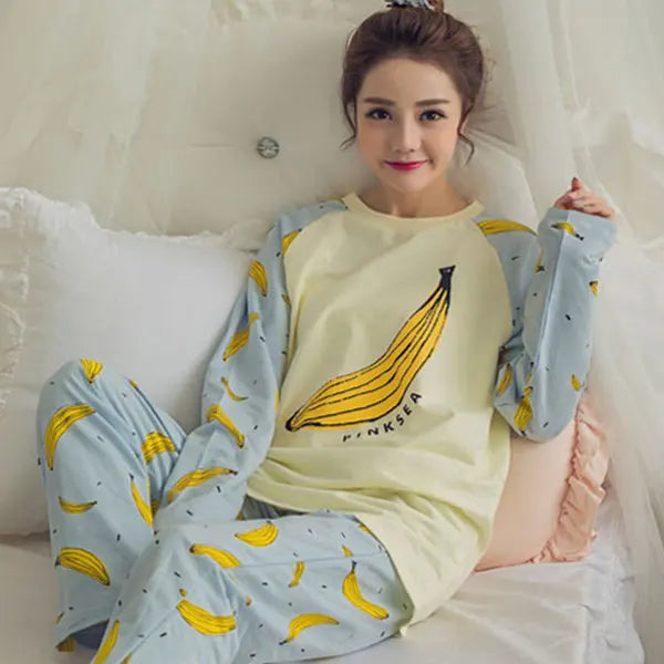 2 Pieces Women Pajamas Long-Sleeved Trousers Set