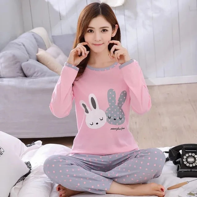 2 Pieces Women Pajamas Long-Sleeved Trousers Set