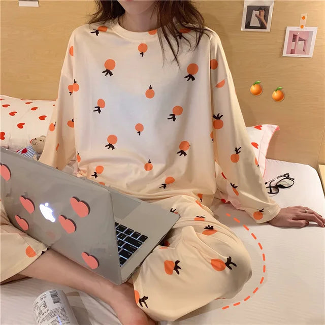 2 Pieces Women Pajamas Long-Sleeved Trousers Set