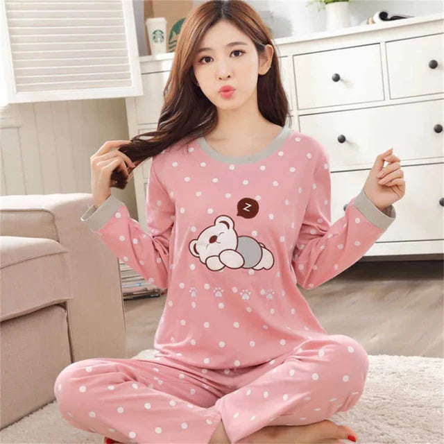 2 Pieces Women Pajamas Long-Sleeved Trousers Set