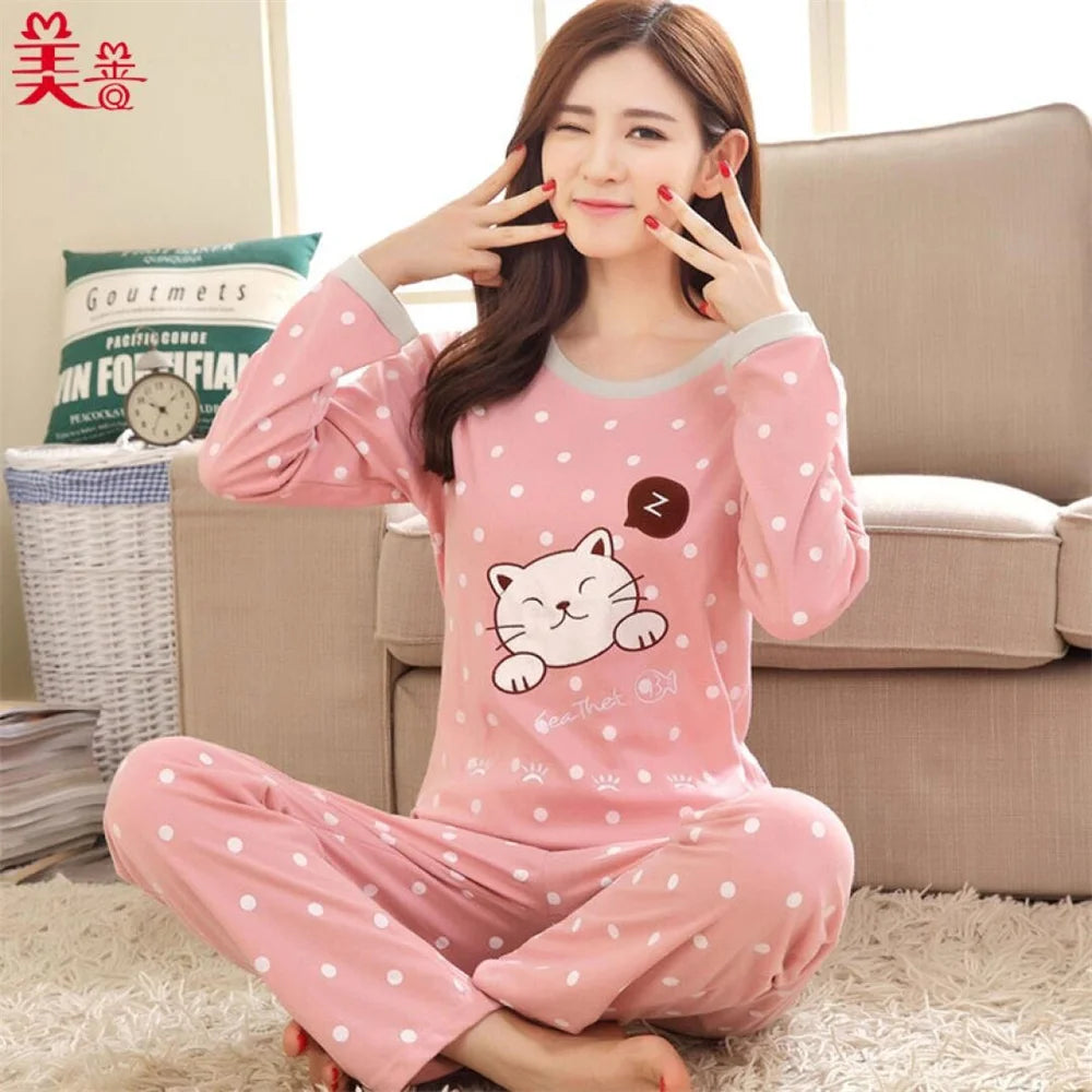 2 Pieces Women Pajamas Long-Sleeved Trousers Set