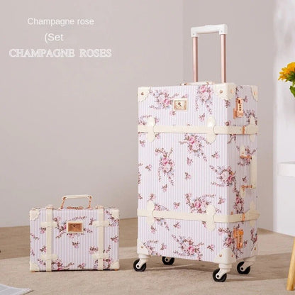 Retro Spinner Rolling Luggage Set for Travel Floral pattern