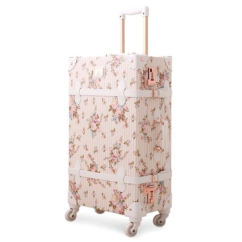 Retro Spinner Rolling Luggage Set for Travel Floral pattern