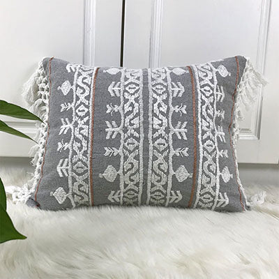 Linen Embroidery Cushion Cover with Tassel