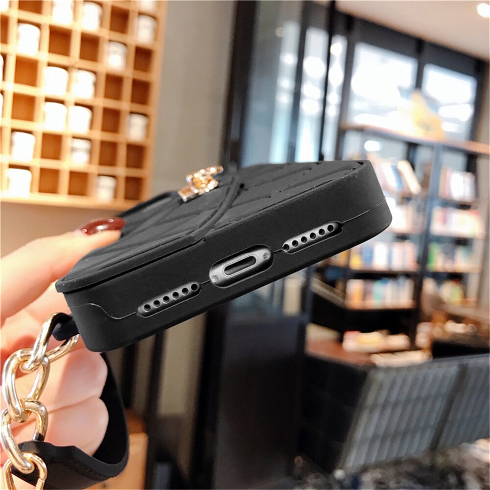 Luxury chain Handbag w Card Slot Wallet Case For iPhone