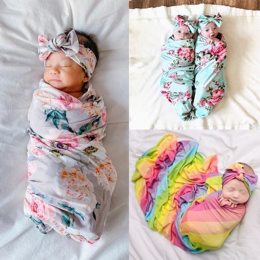 Newborn Swaddle Blanket & matching headband set