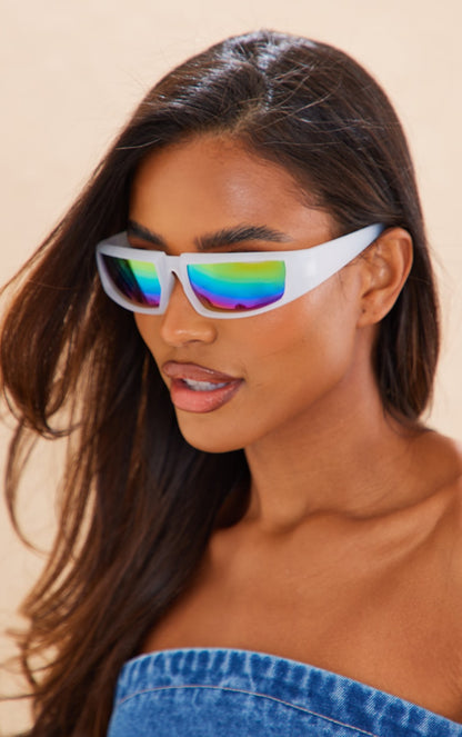 Green Mirrored Squared Sporty Visor Sunglasses