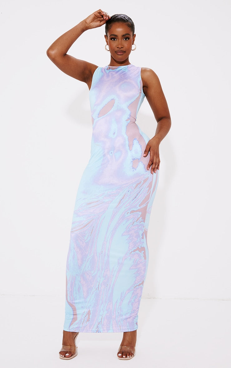 Shape Blue Body Print Sleeveless Maxi Dress