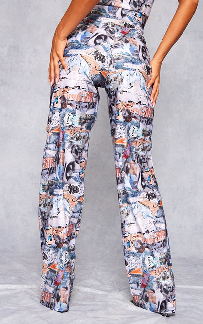 Indigo Blue Printed Stretch Woven Low Rise Cargo Trousers