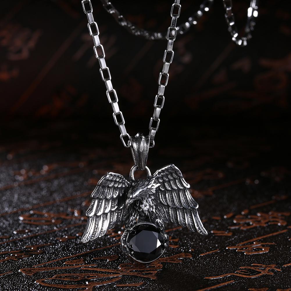 Onyx Stone Eagle Stainless Steel Pendant Necklace