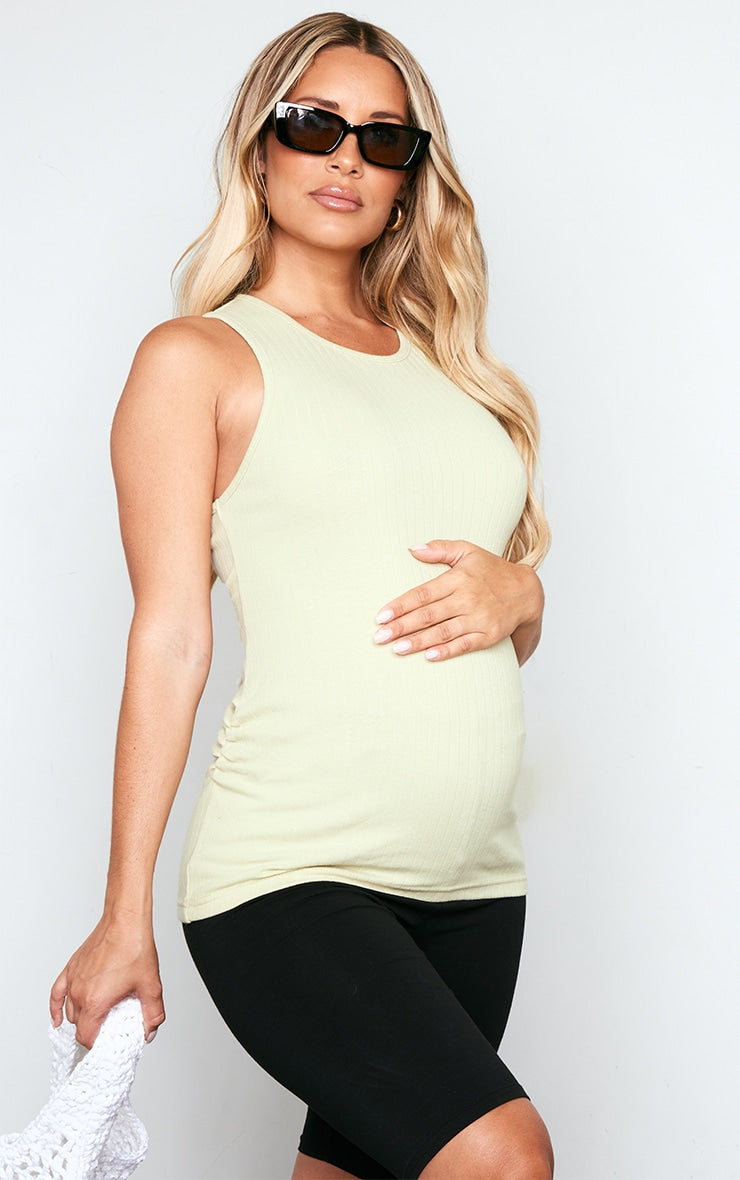 Maternity Sage Racer Neck Rib Top