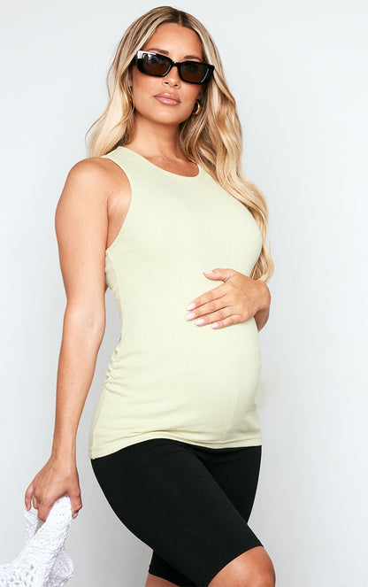 Maternity Sage Racer Neck Rib Top