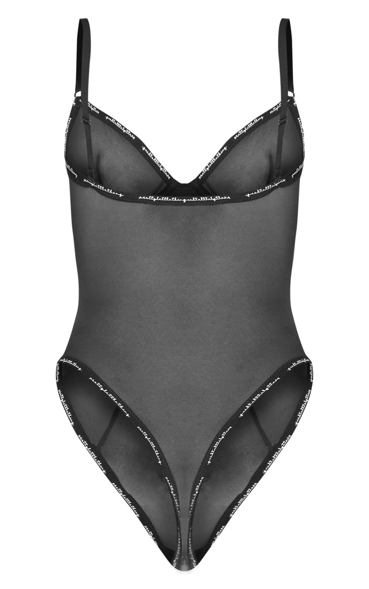 Black Tape Mesh Underwired Bodysuit