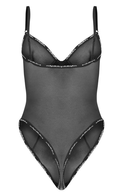 Black Tape Mesh Underwired Bodysuit