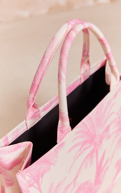 Baby Pink Palm Print Canvas Tote Bag