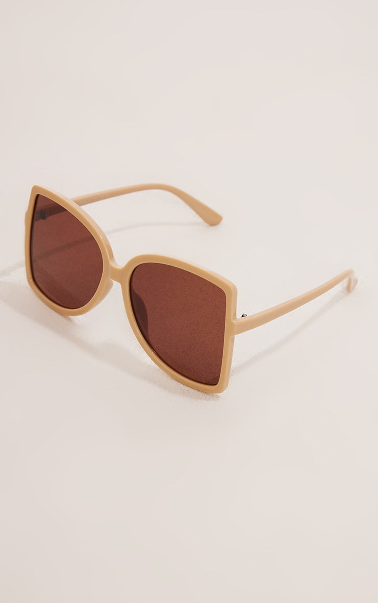 Beige Oversized Mirrored Pointed Sunglasses