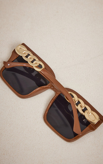 Chocolate Chain Detail Oversized Square Sunglasses