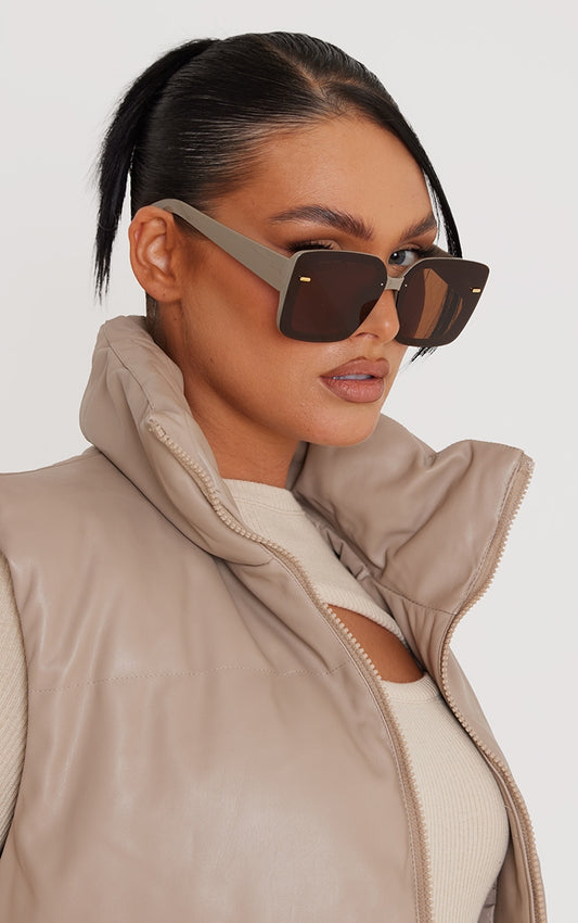 Taupe Overlapping Lens Frameless Squared Sunglasses