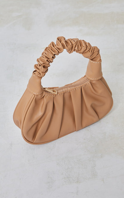 Tan Ruched Mini Grab Bag