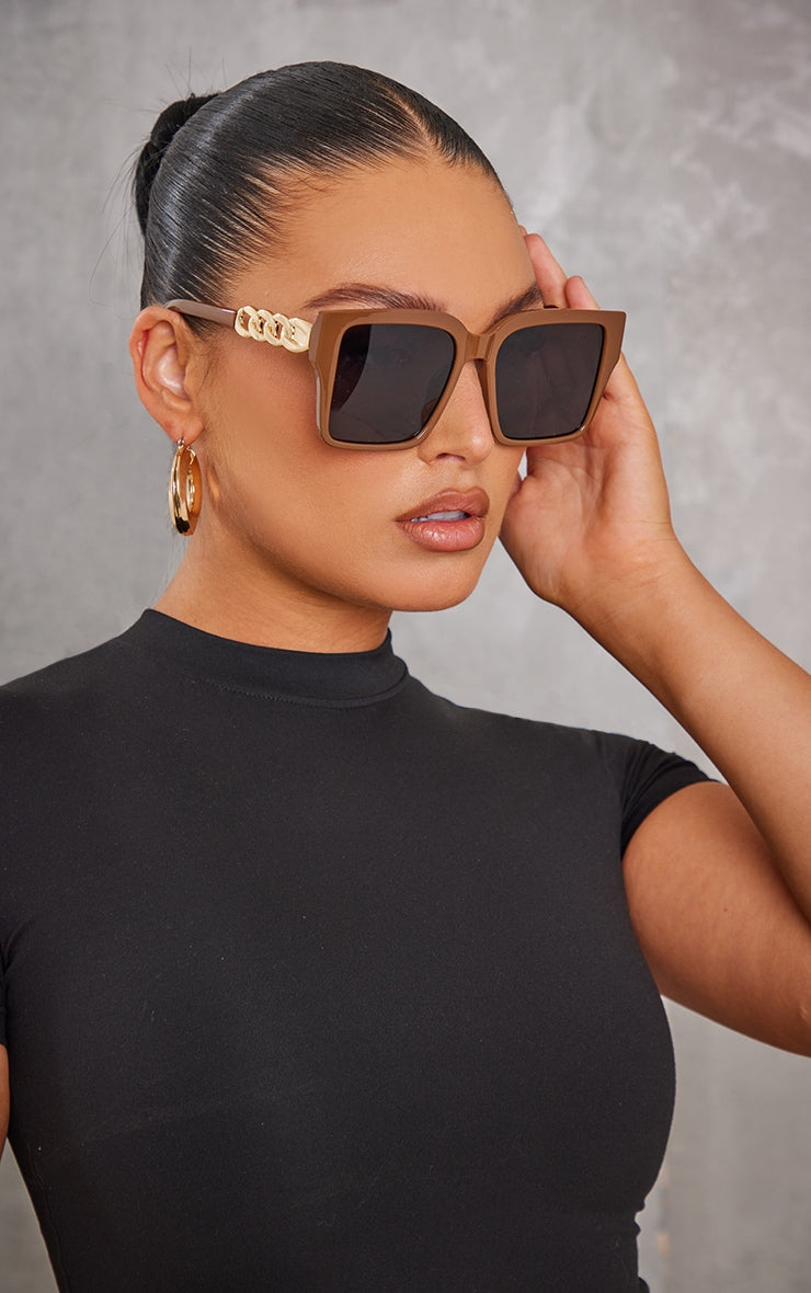 Chocolate Chain Detail Oversized Square Sunglasses