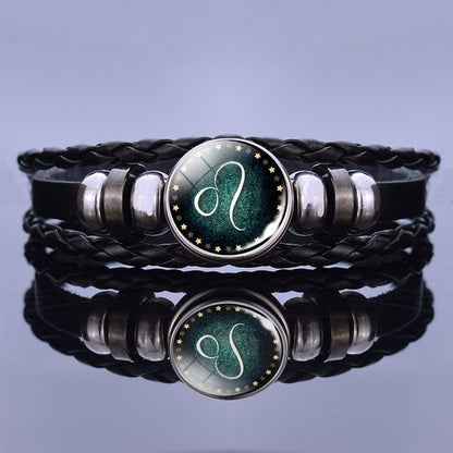 12 Zodiac Signs Constellation Charm Bracelet Men Women Fashion Multilayer Weave leather Bracelet & Bangle