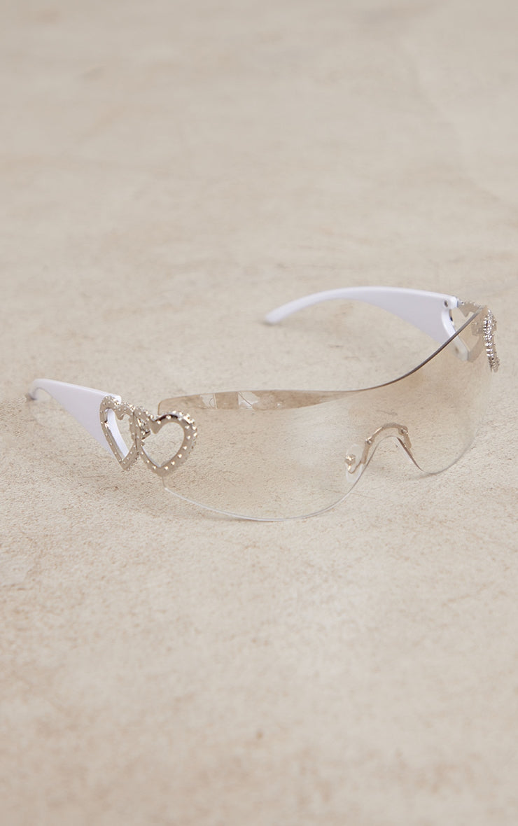 Clear Heart Diamante 90s Visor Sunglasses